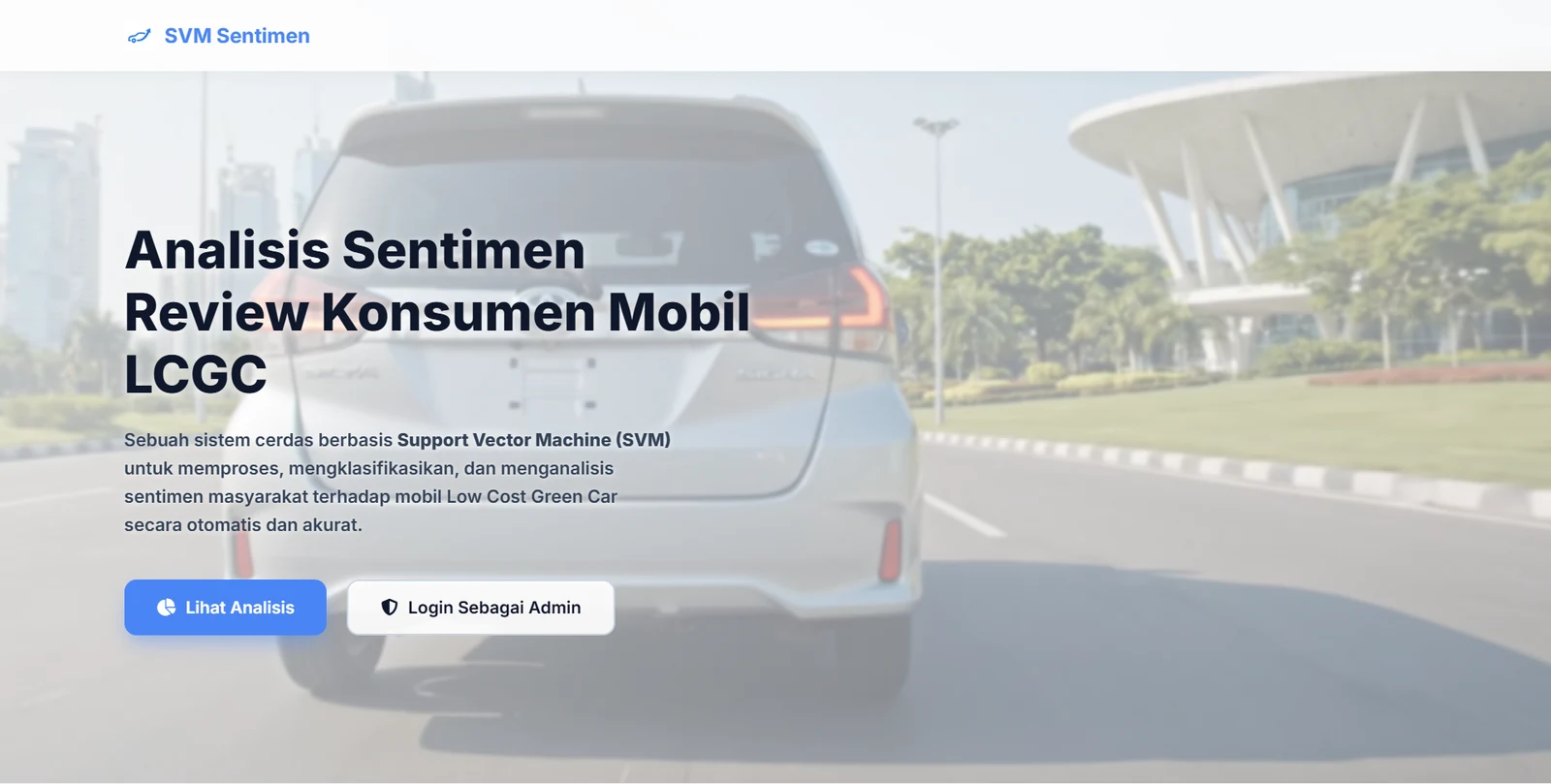 Landing page for the SVM sentiment analysis application