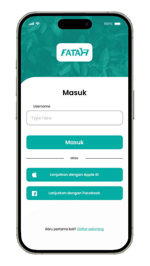 FATAH login screen with social sign-in options