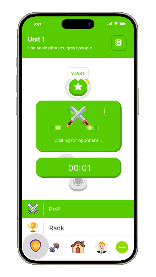 Duolingo PVP menu waiting for an opponent